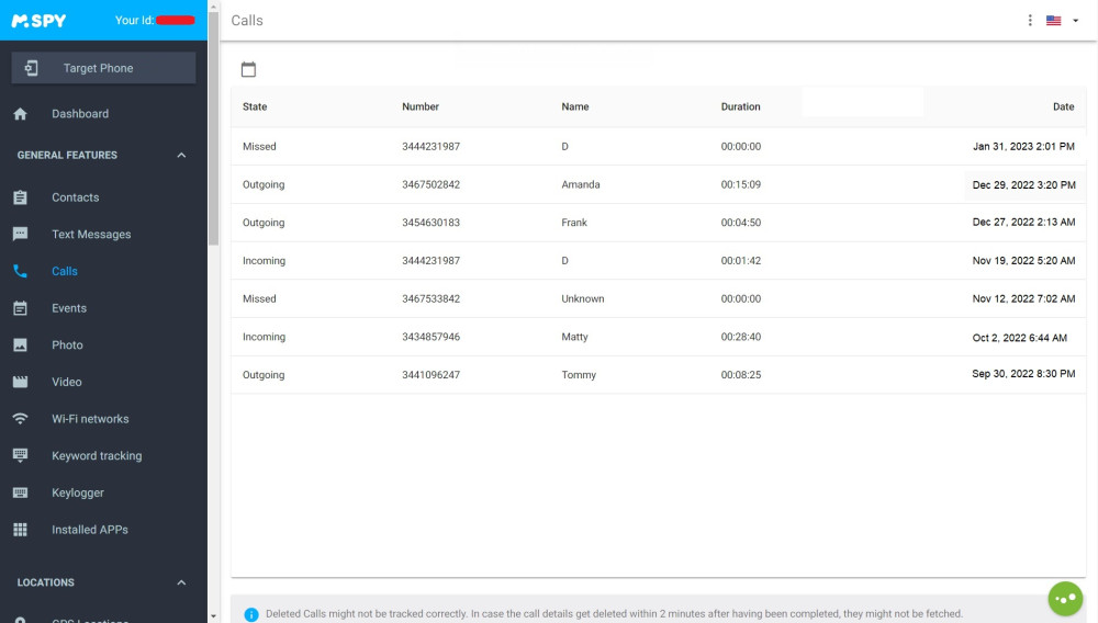 Monitoring calls on mSpy